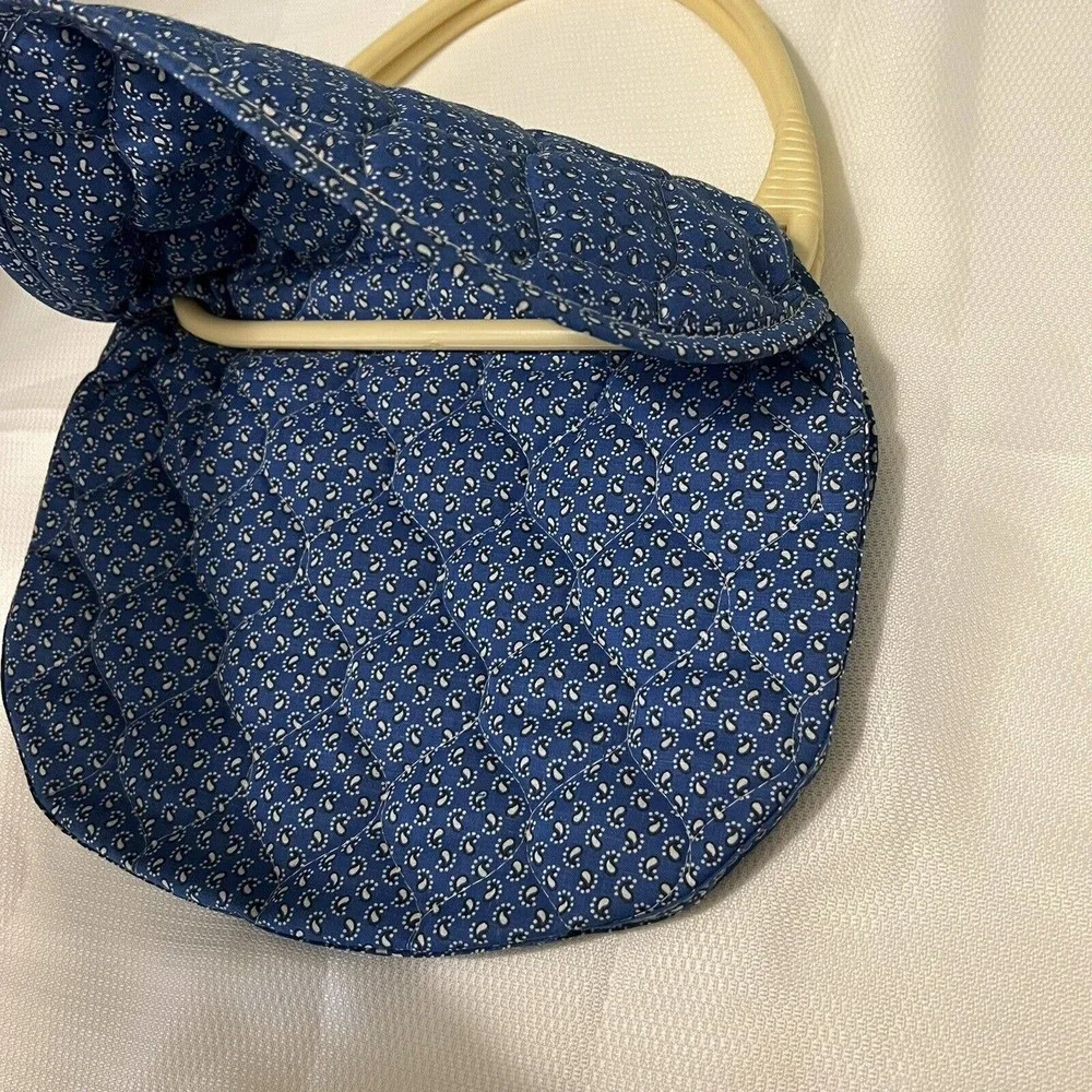 Vintage 60’s-70’s BOHO Blue Beige Quilted Handbag Purse Lucite Top Handles